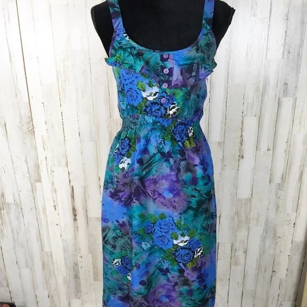 Papillon Ruffle Floral Dress Sleeveless Fit Flare